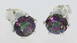 Solid Sterling 6mm Round Mystic Rainbow Topaz Earrings. Approx 2.0ct 