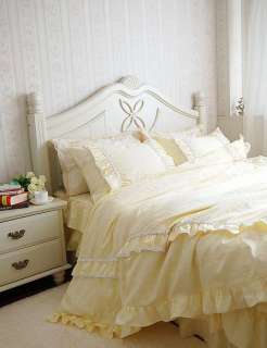   and Elegant Light Yellow lace/ruffle Duvet cover Bedding Set  