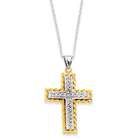   necklaces Sterling Silver & 14K Diamond cut Cross Necklace Length 18