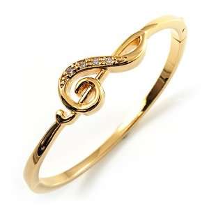  Gold Tone Crystal Treble Clef Bangle Bracelet Jewelry