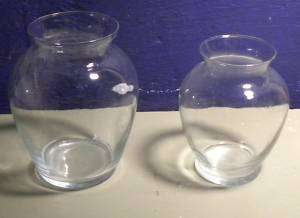 SET OF 2 CLEAR MEDIUM LARGE BUBBLE GLASS VASES  