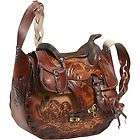   LEATHER DOLLY WESTERN STYLE HAND TOOLED LEATHER SADDLE HANDBAG   BROWN