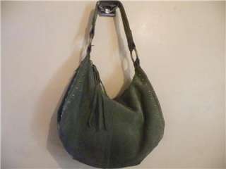 Lucky Brand Green Suede Leather Hobo Hippie Handbag Bag Purse  