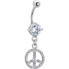Body Candy Crystalline Jewel Paved Peace Sign Belly Ring