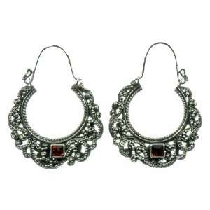    Silver Red Stone Half Moon Earring Jewelry of Bali Jewelry