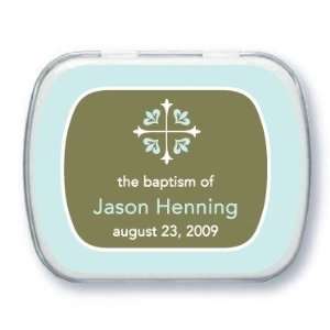  Personalized Mint Tins   Floral Cross Lightest Turquoise 
