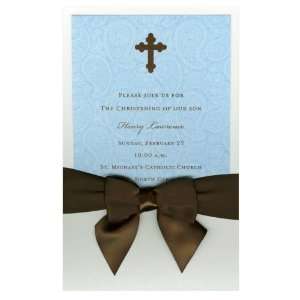 His Praise Blue Paisley with Brown Bow Pocket Invitations  