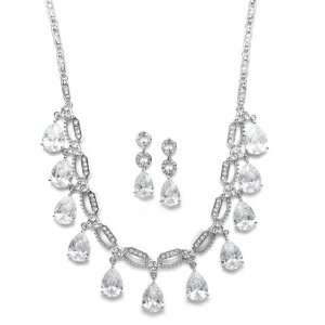 Mariell ~ Cubic Zirconia Multi pear shaped Drop Necklace and Earrings 