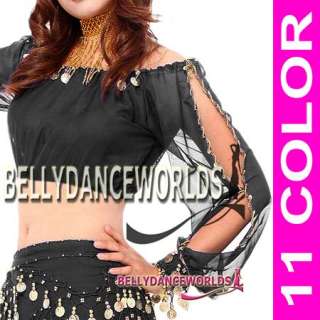 BELLY DANCE COSTUME OFF SHOULDER BRA TOP GOLD COINS BOLLYWOOD DANCING 