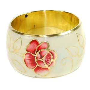    Spring Bracelet with Hand Drawn Flowers in Cream Tone Jewelry