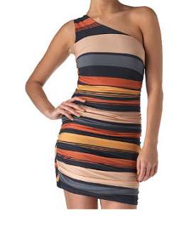 Orange/Yellow Pattern (Orange) Sisters Point One Shoulder Stripe Dress 