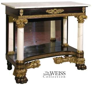 Fine Classical Carved Parcel Gilt, Stenciled Mahogany Marble Top 