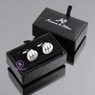 SHIFT STICK GEAR ROUND SUIT SILVER PLATED CUFFLINKS BOX  