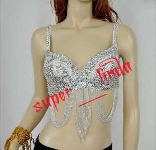New Belly Dance Costume Top bra US Size 32 34B/C Silver  