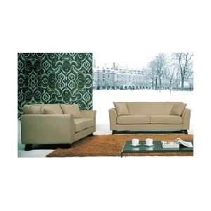  Beige Microfiber Contemporary Sofa Set