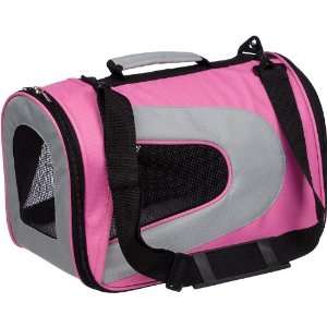 Pet Life Folding Zippered Sporty Mesh Carrier in Pink & Cream   Medium