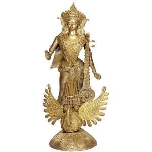  Goddess Saraswati Standing on Swan (Tribal Sculpture from 
