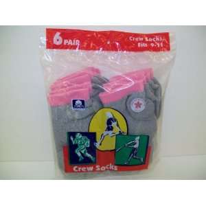  Gray with Pink Outline Crew Sock (6 Pairs) Everything 
