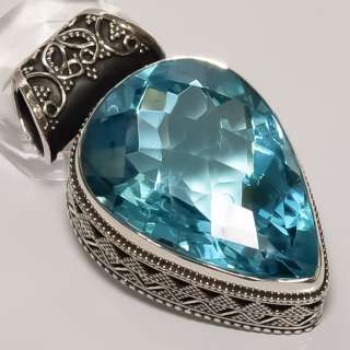    FACETED SWISS BLUE TOPAZ VINTAGE STYLE .925 SILVER PENDANT 1.65