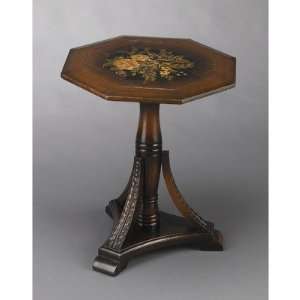    Table Top with Floral Design in Dark Wood Furniture & Decor