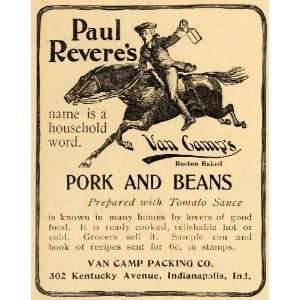  1899 Ad Van Camps Pork Beans Paul Revere Lantern Horse 