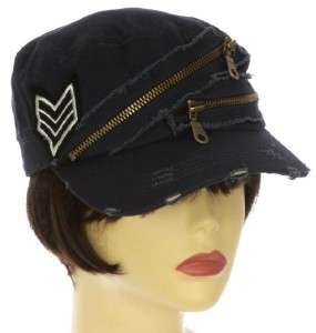 Ladies BLUE DENIM MILITARY ZIPPER CADET CAP VISOR HAT  