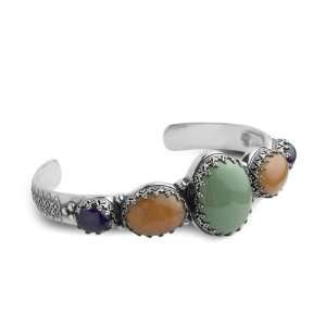  Sterling Silver, Green Turquoise, Amethyst, and Peach Quartzite 