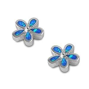   Sterling Silver Blue Opal Fancy Star Flower Earrings Jewelry