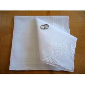  Bride and Groom Wedding Handkerchief Set with Lily of the 