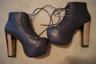 Jeffrey Campbell Lita Metallic heel, Navy Blue, Leather, Sold out 