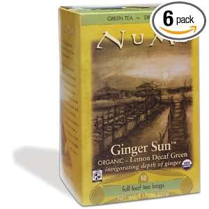 Numi Organic Tea Ginger Sun, Full Leaf Decaf Green Tea in Teabags, 16 