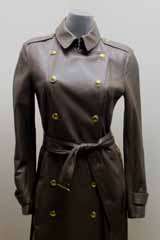 8K Burberry Smooth Piping Trims Leather Double Breasted Trench Coat 