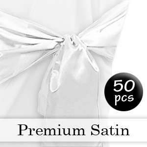 50 White Satin Chair Covers Sash Bow Wedding Party NEW  