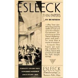 1930 Ad Esleeck Thin Papers Turners Falls Onion Skin   Original Print 