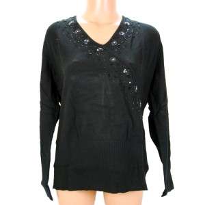 NWT Merona Luxe SEQUINED KNIT TOP V Neck BLACK XL 1X  