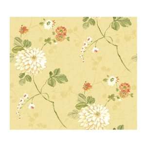   Willow Woods Chrysanthemum Toss Wallpaper, Butter/White Home