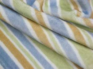 BLUE TAN GREEN STRIPES MINKY CHENILLE SEWING FABRIC BTY  