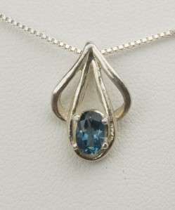 London Blue Topaz Pendant / Necklace   Sterling Silver  