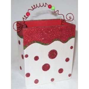   & White Glitter Holiday Wooden Christmas Candy Bag 