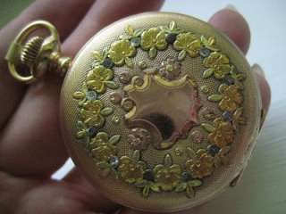Antique Ladies 14k Gold Elgin Pocket Watch Fancy Dial  