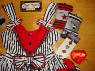 Sweet Tea Party LOT Alice Black/White Stripe Red Heart Dress Size M 
