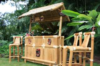 Pirate Quarters Tiki Bar w/ 3 Stools   Bamboo Tiki Bar Pirate Decor 