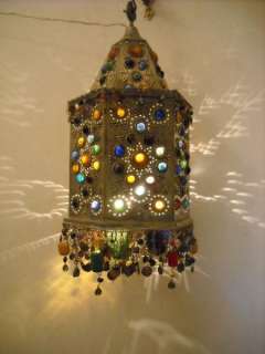 Handmade Moroccan Brass Jeweled Lamp Lantern Lighting  