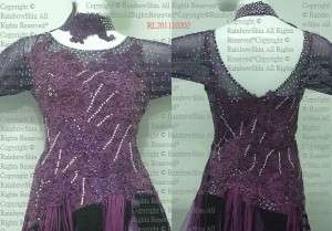 XXXL Crystal Purple Black Fringes Latin dance dress  