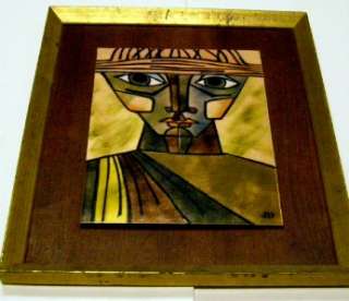 Cubist Enamel on Copper Plaque on Teak Judith Daner  