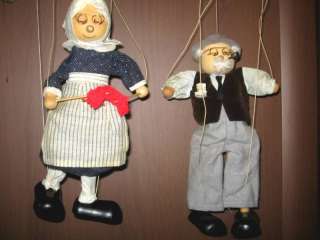 Vintage German Wooden Hand Made Couple Marionettes  