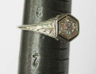 ESTATE CIRCA. 1920S OLD MINE DIAMOND HEXAGON 18K WHITE GOLD RING 