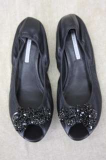 Vera Wang Lavender Luna Jeweled Flats Shoes 9 Black Leather peep toe 