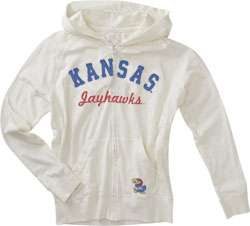 Kansas Jayhawks Womens White Slub Cotton Full Zip Hooded T Shirt 