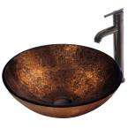    Russet Round Tempered Glass Vessel Sink and Faucet Set in 